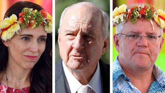 Alan Jones tells Scott Morrison to 'shove a sock down throat' of Jacinda Ardern. Photo: AAP