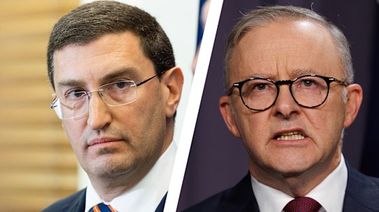 Prime Minister Anthony Albanese has demanded the opposition’s Indigenous Affairs spokesman Julian Leeser (left) show the moral courage to back his long-held support for Voice.