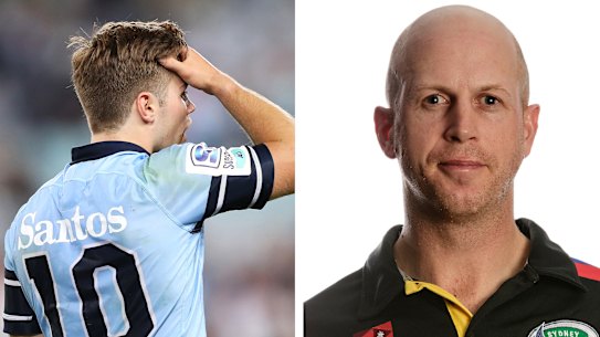 Composite image of Waratahs playmaker Will Harrison and former assistant coach Simon Cron, who is out of the running for the top job after the sacking of Rob Penney.