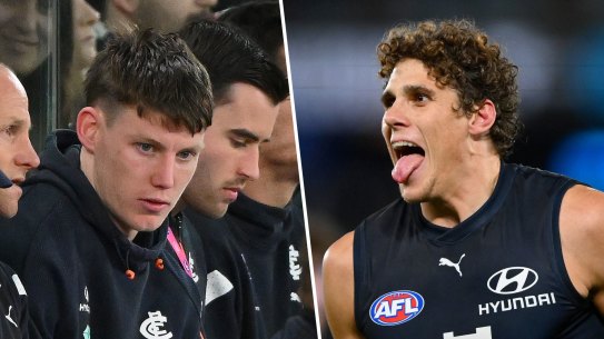 Sam Walsh was injured but Charlie Curnow kicked a career-best bag of goals against West Coast.