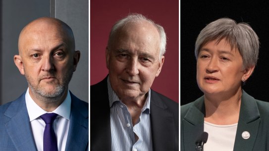 Keating (centre) took aim at ASIO’s Mike Burgess and Foreign Minister Penny Wong.