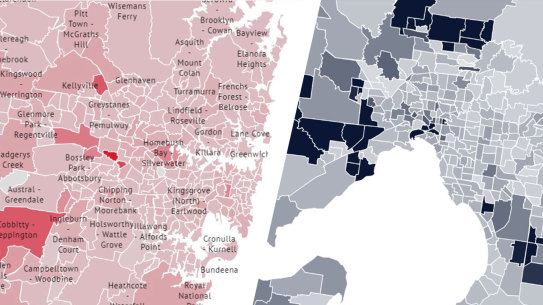Suburbs in Sydney and Melbourne where population is booming.