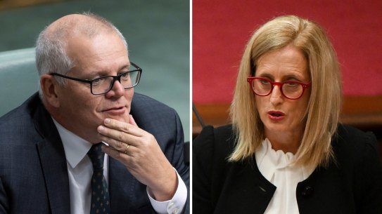 Former prime minister Scott Morrison and Finance Minister Katy Gallagher.
