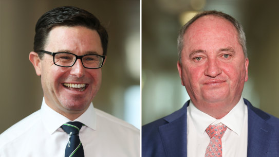 Nationals frontbencher Barnaby Joyce (right) wants to abolish the party’s support for net zero.emissions by 2050, putting him at odds with Leader David Littleproud and the broader Coalition.