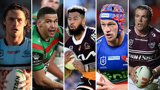 Nicho Hynes, Cody Walker, Payne Haas, Kalyn Ponga and Jake Trbojevic.