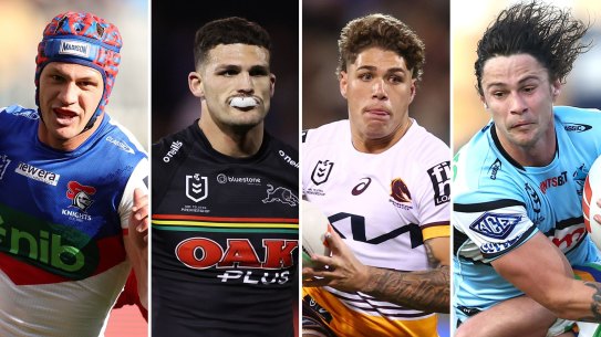 NRL finals stars (l-r): Newcastle’s Kalyn Ponga, Penrith’s Nathan Cleary, Brisbane’s Reece Walsh and Cronulla’s Nicho Hynes.