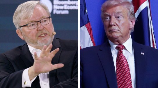Australia’s ambassador to the US Kevin Rudd and former US president Donald Trump. 
