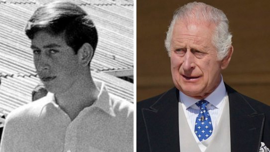 Prince Charles in Australia in 1966; and King Charles III in 2023.