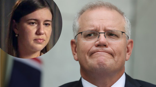 Prime Minister Scott Morrison apologised to former Liberal staffer Brittany Higgins, inset. 