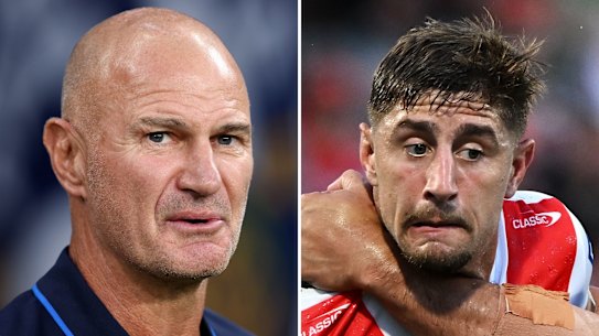 Parramatta Eels coach Brad Arthur and St George Illawarra Dragons centre Zac Lomax.