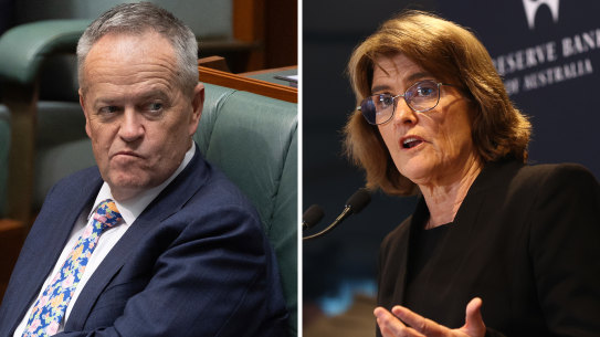 At odds: Government Services Minister Bill Shorten and Reserve Bank governor Michele Bullock.
