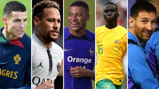 Cristiano Ronaldo, Neymar, Kylian Mbappe, Garang Kuol and Lionel Messi