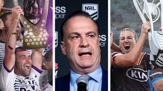 Cameron Smith, Peter V'landys and Ali Brigginshaw. 