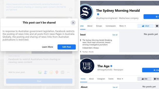 Australian news publishers are showing up blank on Facebook.
