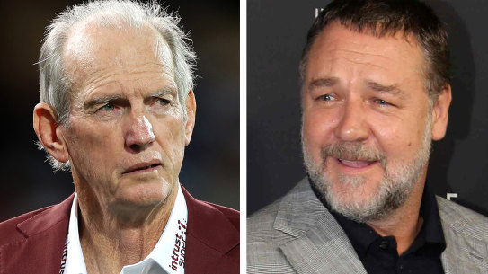 Russell Crowe, right, is desperate to hold on to Wayne Bennett.
