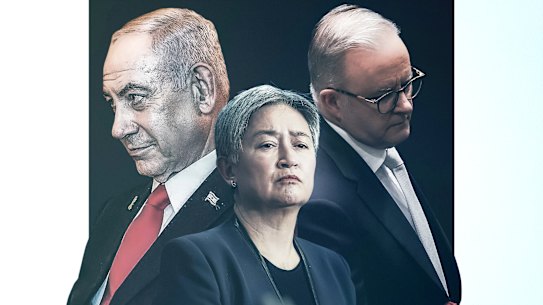 Benjamin Netanyahu, Penny Wong and Anthony Albanese.