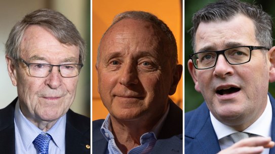 Stephen Charles, Robert Redlich and Victorian Premier Daniel Andrews.