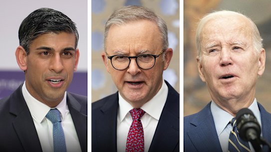 UK prime minister Rishi Sunak, Australian prime minister Anthony Albanese and US president Joe Biden will make the submarine announcement on Tuesday, Australian time. 