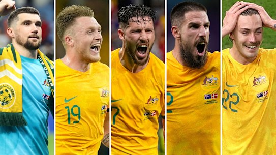 Mat Ryan, Harry Souttar, Mathew Leckie, Milos Degenek and Jackson Irvine.