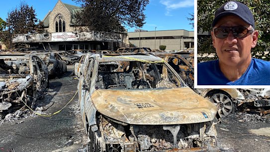 Burnt out cars following riots in Kenosha, Wisconsin. Dan Frankel is reconsidering who he will vote for in the presidential election. 