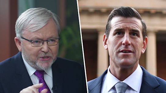 Kevin Rudd (left) has spoken out on the ‘ugly truth’ of Ben Roberts-Smith’s war crimes. 