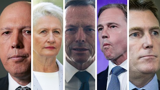 Composite - Peter Dutton, Kerryn Phelps, Tony Abbott, Greg Hunt, Andrew Porter