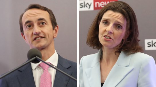 Dave Sharma and Allegra Spender in a televised debate between the candidates for Wentworth.