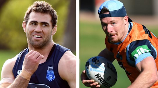 Dale Finucane and Damien Cook at Blues training.