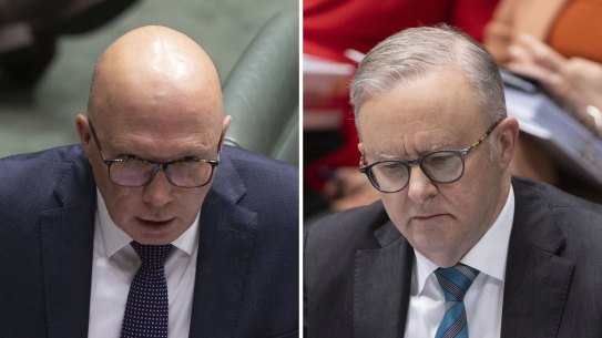 Peter Dutton and Anthony Albanese in parliament.