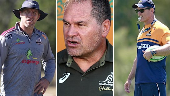 Prospective and current Wallabies coaches Brad Thorn, Dave Rennie and Dan McKellar.