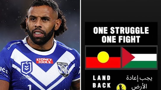 Bulldogs winger Josh Addo-Carr uploaded a post to his instagram story with the Palestinian flag.