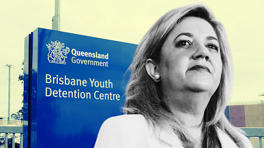 Annastacia Palaszczuk overlaid on an image of the Brisbane Youth Detention Centre sign at Wacol