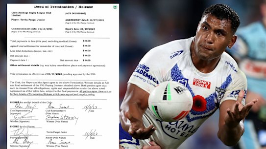 Dog gone: Tevita Pangai jnr and (inset) his deed of release.