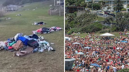 Bronte Beach on Christmas Day, and the aftermath on Boxing Day.