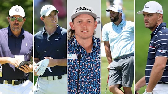 Phil Mickelson, Rory McIlroy, Cameron Smith, Jon Rahm and Bryson DeChambeau.