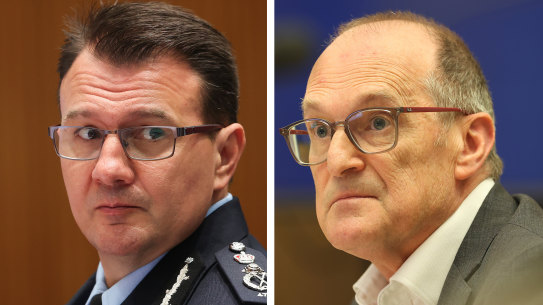 AFP commissioner Reece Kershaw and Philip Gaetjens, secretary of the Department of Prime Minister and Cabinet. 