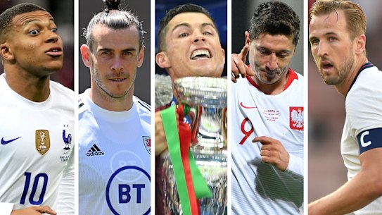 Kylian Mbappe, Gareth Bale, Cristiano Ronaldo, Robert Lewandowski and Harry Kane.