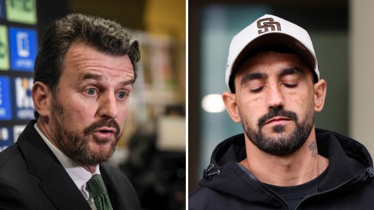 Richmond CEO Brendon Gale and player Marlion Pickett, who is on bail facing burglary charges and won’t play for the club this week.