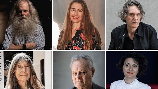 Artists Mike Parr, Patricia Piccinini, Shaun Gladwell, Marco Fusinato, Fiona Hall and Angelica Mesiti.