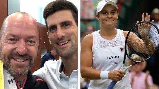 Australian Craig O'Shannessy, far left,  has been  asked to devise a game plan for American Alison Riske who will play Ashleigh Barty, right, in round four of Wimbledon 2019.  