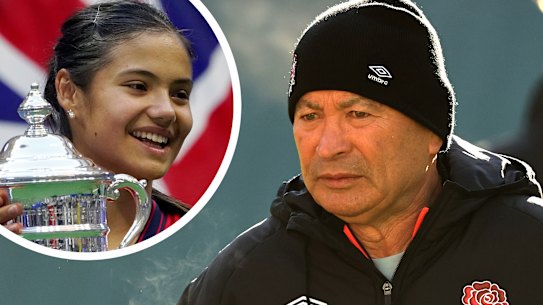 England coach Eddie Jones. Inset: US Open champion Emma Raducanu.