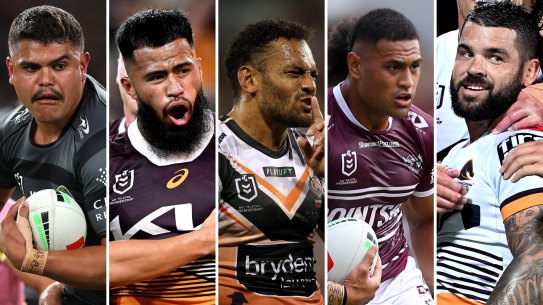 Latrell Mitchell, Payne Haas, Api Koroisau, Haumole Olakau’atu and Adam Reynolds.