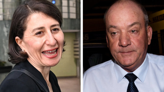 Gladys Berejiklian outside ICAC on Monday, November 1, 2021 and Daryl Maguire arriving for ICAC on October 20, 2020.