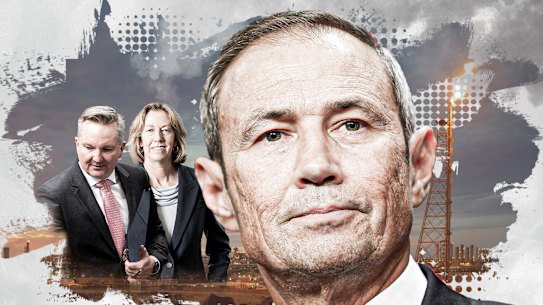 Federal Climate Change Minister Chris Bowen; Woodside CEO Meg O’Neill; WA Premier Roger Cook, WA Energy Transition Summit; gas, Pilbara. Picture: WAtoday