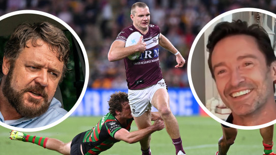 Russell Crowe, Hugh Jackman and the Sea Eagles taking on South Sydney. 