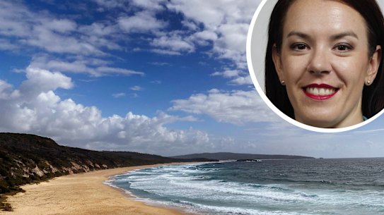 Main pic of Bournda Beach where the decomposed foot of Melissa Caddick was found on Sunday, February 21, 2021.