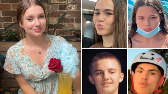 The five teenagers who died in the Buxton car crash. Clockwise from main: Lily Van De Putte, Summer Williams, Gabby McLennan, Tyrese Bechard and Antonio Desisto.