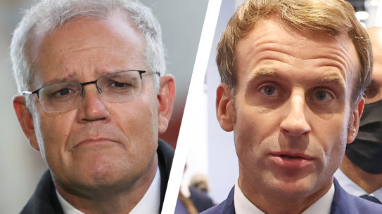 Scott Morrison and French President Emmanuel Macron, who called the Australian Prime Minister a liar.
