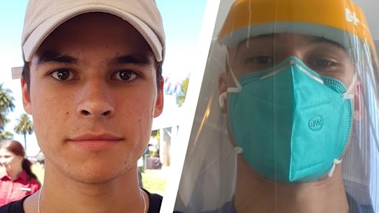 COVID-19 patient Jett Stanton before his diagnosis and after.