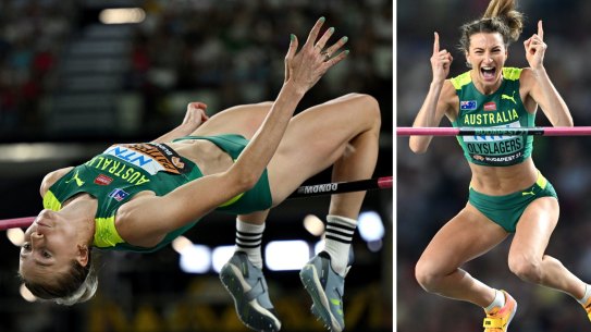 Australians Eleanor Patterson (left) and Nicola Olyslagers (right) both won medals in the women’s high jump at the world championships in Budapest.
